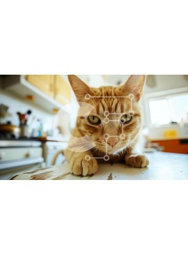 Intra Συλλεκτικό Ξύλινο Παζλ Plywood  4mm - Πορτοκαλί γάτα που κοιτάζει περίεργα την κάμερα στο τραπέζι της κουζίνας Σε Ξύλινο Κουτί - Διαστάσεις: 10x10 cm – 25 κομμάτια