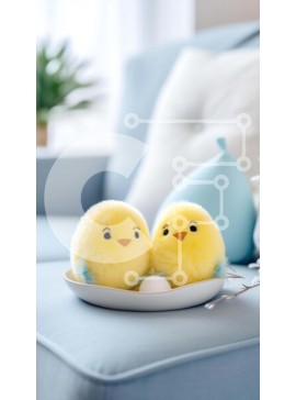 Σετ των 2 Intra Συλλεκτικό Ξύλινο Παζλ Plywood  4mm - Κίτρινα γεμιστά κοτόπουλα και αυγό στο άσπρο πιάτο Σε Ξύλινο Κουτί - Διαστάσεις: 10x10 cm – 25 κομμάτια