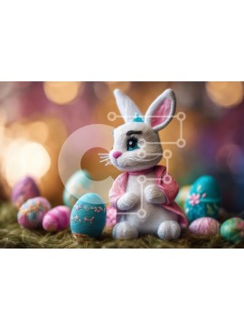 Intra Συλλεκτικό Ξύλινο Παζλ Plywood  4mm - Πασχαλινό λαγουδάκι με πολύχρωμα αυγά και λουλούδια Σε Ξύλινο Κουτί - Διαστάσεις Puzzle: 10x10 cm – 25 κομμάτια