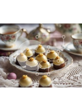 Σετ των 2 Intra Συλλεκτικό Ξύλινο Παζλ Plywood  4mm - Επιδόρπια με θέμα το Πάσχα με cupcakes, μπισκότα και γλυκά Σε Ξύλινο Κουτί - Διαστάσεις: 10x10 cm – 25 κομμάτια