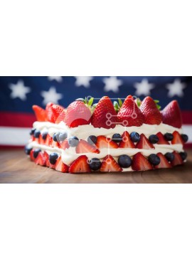 Σετ των 2 Intra Συλλεκτικό Ξύλινο Παζλ Plywood  4mm - Κέικ αμερικανικής σημαίας με μούρα και λευκό πάγωμα Σε Ξύλινο Κουτί - Διαστάσεις: 10x10 cm – 25 κομμάτια