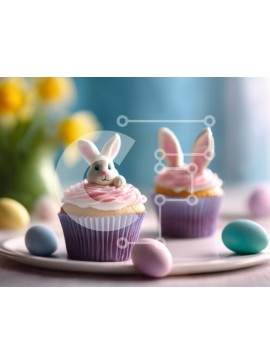 Σετ των 2 Intra Συλλεκτικό Ξύλινο Παζλ Plywood  4mm - Πασχαλινά cupcakes με αυτιά λαγουδάκι και πολύχρωμα αυγά Σε Ξύλινο Κουτί - Διαστάσεις: 10x10 cm – 25 κομμάτια