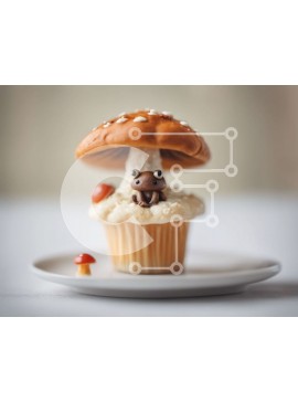 Σετ των 2 Intra Συλλεκτικό Ξύλινο Παζλ Plywood  4mm - Cupcake με διακόσμηση αρκούδας πάνω σε μανιτάρια Σε Ξύλινο Κουτί - Διαστάσεις: 10x10 cm – 25 κομμάτια