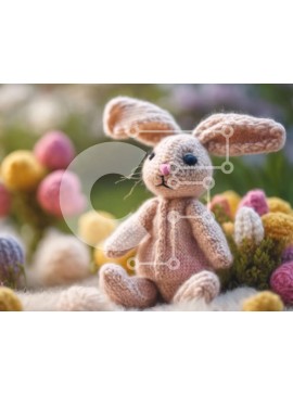 Intra Συλλεκτικό Ξύλινο Παζλ Plywood  4mm - Πλεκτό λαγουδάκι σε πολύχρωμα λουλούδια Σε Ξύλινο Κουτί - Διαστάσεις Puzzle: 10x10 cm – 25 κομμάτια