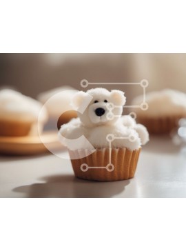 Σετ των 2 Intra Συλλεκτικό Ξύλινο Παζλ Plywood  4mm - Λευκό Teddy Bear Cupcake με διακόσμηση από βαμβακερή μπάλα Σε Ξύλινο Κουτί - Διαστάσεις: 10x10 cm – 25 κομμάτια