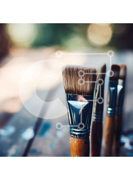 Intra Συλλεκτικό Ξύλινο Παζλ Plywood  4mm - Ομάδα πινέλων χρωμάτων σε παλιό ξύλινο τραπέζι Σε Ξύλινο Κουτί - Διαστάσεις Puzzle: 10x10 cm – 25 κομμάτια