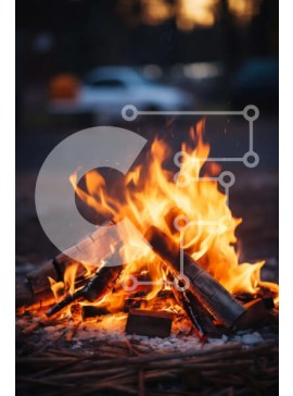 Σετ των 2 Intra Συλλεκτικό Ξύλινο Παζλ Plywood  4mm - Φωτιά που καίει σε ένα ξέφωτο που περιβάλλεται από δέντρα Σε Ξύλινο Κουτί - Διαστάσεις: 10x10 cm – 25 κομμάτια