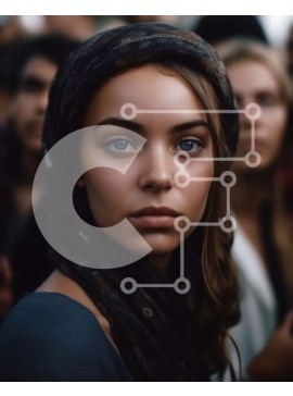 Intra Συλλεκτικό Ξύλινο Παζλ Plywood  4mm - Σίγουρη νεαρή γυναίκα που στέκεται μπροστά στο πλήθος με σοβαρή έκφραση Σε Ξύλινο Κουτί - Διαστάσεις Puzzle: 10x10 cm – 25 κομμάτια