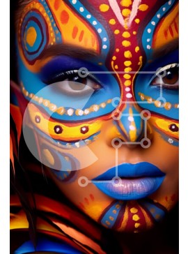 Intra Συλλεκτικό Ξύλινο Παζλ Plywood  4mm - Πολύχρωμη γυναίκα με φτερωτά μαλλιά και βαφή προσώπου Σε Ξύλινο Κουτί - Διαστάσεις Puzzle: 10x10 cm – 25 κομμάτια