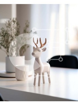 Intra Συλλεκτικό Ξύλινο Παζλ Plywood  4mm - Ειδώλιο λευκού ελαφιού σε τραπεζαρία με φυτό σε γλάστρα Σε Ξύλινο Κουτί - Διαστάσεις Puzzle: 10x10 cm – 25 κομμάτια