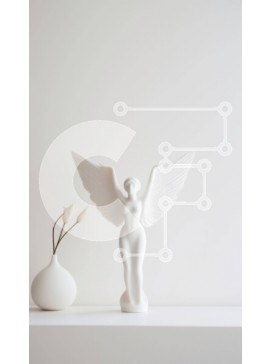 Intra Συλλεκτικό Ξύλινο Παζλ Plywood  4mm - Άγαλμα λευκού αγγέλου με βάζο λουλουδιών σε επιτραπέζιο πάγκο Σε Ξύλινο Κουτί - Διαστάσεις Puzzle: 10x10 cm – 25 κομμάτια