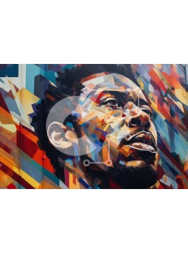 Intra Συλλεκτικό Ξύλινο Παζλ Plywood  4mm - Ισχυρή εικόνα ενός μαύρου μπροστά από τη ζωντανή γεωμετρική τοιχογραφία Σε Ξύλινο Κουτί - Διαστάσεις Puzzle: 10x10 cm – 25 κομμάτια