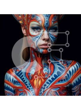 Σετ των 2 Intra Συλλεκτικό Ξύλινο Παζλ Plywood  4mm - Πολύχρωμο και περίπλοκο σχέδιο ζωγραφικής για το πρόσωπο της γάτας σε μια γυναίκα Σε Ξύλινο Κουτί - Διαστάσεις: 10x10 cm – 25 κομμάτια