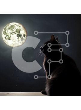Intra Συλλεκτικό Ξύλινο Παζλ Plywood  4mm - Μυστηριώδης και σαγηνευτική εικόνα μιας μαύρης γάτας και της πανσέληνου Σε Ξύλινο Κουτί - Διαστάσεις: 10x10 cm – 25 κομμάτια