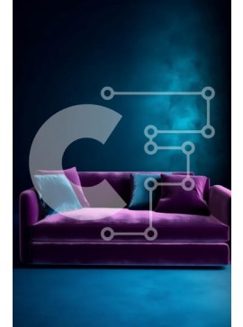 Intra Συλλεκτικό Ξύλινο Παζλ Plywood  4mm - Μωβ βελούδινος καναπές σε μπλε φωτισμένο δωμάτιο Σε Ξύλινο Κουτί - Διαστάσεις Puzzle: 10x10 cm – 25 κομμάτια