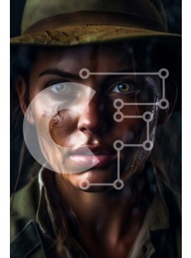 Intra Συλλεκτικό Ξύλινο Παζλ Plywood  4mm - Σοβαρή γυναίκα με ρούχα καμουφλάζ με σταγονίδια νερού στο πρόσωπό της Σε Ξύλινο Κουτί - Διαστάσεις Puzzle: 10x10 cm – 25 κομμάτια