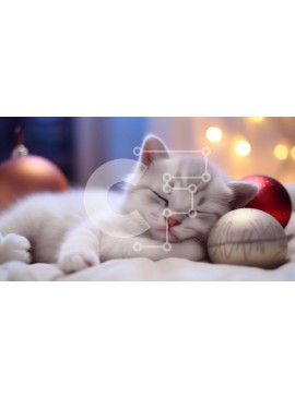 Σετ των 2 Intra Συλλεκτικό Ξύλινο Παζλ Plywood  4mm - Χαριτωμένο γατάκι που κοιμάται πάνω από ένα γιορτινό στολίδι Σε Ξύλινο Κουτί - Διαστάσεις: 10x10 cm – 25 κομμάτια