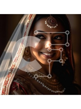 Intra Συλλεκτικό Ξύλινο Παζλ Plywood  4mm - Εκπληκτική Ινδή νύφη με παραδοσιακή νυφική ​​ενδυμασία και κοσμήματα χαμογελώντας στην κάμερα Σε Ξύλινο Κουτί - Διαστάσεις Puzzle: 10x10 cm – 25 κομμάτια