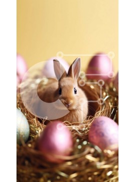 Σετ των 2 Intra Συλλεκτικό Ξύλινο Παζλ Plywood  4mm - Αξιολάτρευτη εικόνα ενός κουνελιού που κάθεται σε μια φωλιά πασχαλινών αυγών Σε Ξύλινο Κουτί - Διαστάσεις: 10x10 cm – 25 κομμάτια