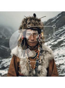 Intra Συλλεκτικό Ξύλινο Παζλ Plywood  4mm - Εκπληκτικό πορτρέτο ενός άνδρα με παραδοσιακή ενδυμασία με φόντο το χιονισμένο βουνό Σε Ξύλινο Κουτί - Διαστάσεις Puzzle: 10x10 cm – 25 κομμάτια