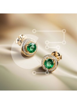 Σετ των 2 Intra Συλλεκτικό Ξύλινο Παζλ Plywood  4mm - Εκπληκτικά σκουλαρίκια από κίτρινο χρυσό 18 καρατίων με σμαραγδί και διαμαντένιο φωτοστέφανο Σε Ξύλινο Κουτί - Διαστάσεις: 10x10 cm – 25 κομμάτια