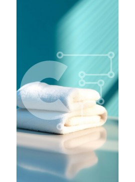 Intra Συλλεκτικό Ξύλινο Παζλ Plywood  4mm - Λευκές πετσέτες σε έναν λευκό πάγκο μπροστά από έναν μπλε τοίχο Σε Ξύλινο Κουτί - Διαστάσεις Puzzle: 10x10 cm – 25 κομμάτια