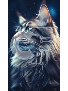 Σετ των 2 Intra Συλλεκτικό Ξύλινο Παζλ Plywood  4mm - Ονειρική εικόνα μιας μακρυμάλλης γάτας κάτω από έναν έναστρο νυχτερινό ουρανό Σε Ξύλινο Κουτί - Διαστάσεις: 10x10 cm – 25 κομμάτια