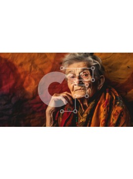 Intra Συλλεκτικό Ξύλινο Παζλ Plywood  4mm - Πολύχρωμη τοιχογραφία με ηλικιωμένη γυναίκα με γυαλιά και κασκόλ Σε Ξύλινο Κουτί - Διαστάσεις Puzzle: 10x10 cm – 25 κομμάτια