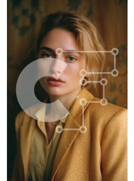 Intra Συλλεκτικό Ξύλινο Παζλ Plywood  4mm - Πορτρέτο μιας γυναίκας που φορά ένα κίτρινο σακάκι και κοιτάζει την κάμερα Σε Ξύλινο Κουτί - Διαστάσεις Puzzle: 10x10 cm – 25 κομμάτια