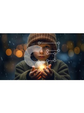 Intra Συλλεκτικό Ξύλινο Παζλ Plywood  4mm - Ζοφερή χειμερινή νύχτα: Νεαρό αγόρι που κρατά λαμπερή σφαίρα Σε Ξύλινο Κουτί - Διαστάσεις Puzzle: 10x10 cm – 25 κομμάτια