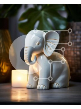 Intra Συλλεκτικό Ξύλινο Παζλ Plywood  4mm - Λευκό ειδώλιο ελέφαντα με κερί και φυτά Σε Ξύλινο Κουτί - Διαστάσεις Puzzle: 10x10 cm – 25 κομμάτια