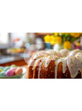 Σετ των 2 Intra Συλλεκτικό Ξύλινο Παζλ Plywood  4mm - Νόστιμο κέικ Bundt και Πασχαλινά αυγά σε ένα τραπέζι Σε Ξύλινο Κουτί - Διαστάσεις: 10x10 cm – 25 κομμάτια