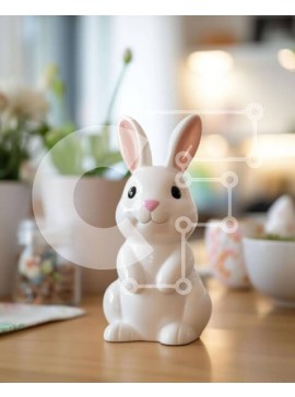 Intra Συλλεκτικό Ξύλινο Παζλ Plywood  4mm - Λευκό ειδώλιο λαγουδάκι σε ξύλινο τραπέζι με φυτά σε γλάστρες Σε Ξύλινο Κουτί - Διαστάσεις: 10x10 cm – 25 κομμάτια