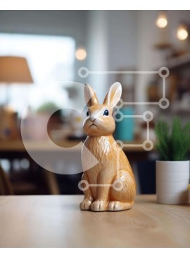 Intra Συλλεκτικό Ξύλινο Παζλ Plywood  4mm - Κεραμικό ειδώλιο λαγουδάκι σε ξύλινο τραπέζι με φυτό σε γλάστρα Σε Ξύλινο Κουτί - Διαστάσεις Puzzle: 10x10 cm – 25 κομμάτια