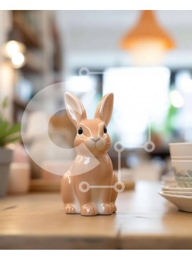 Σετ των 2 Intra Συλλεκτικό Ξύλινο Παζλ Plywood  4mm - Ρουστίκ τραπεζαρία με κεραμικό ειδώλιο κουνελιού Σε Ξύλινο Κουτί - Διαστάσεις: 10x10 cm – 25 κομμάτια