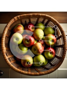 Σετ των 2 Intra Συλλεκτικό Ξύλινο Παζλ Plywood  4mm - Όμορφη εικόνα ενός καλαθιού με φρέσκα μήλα στην κουζίνα Σε Ξύλινο Κουτί - Διαστάσεις: 10x10 cm – 25 κομμάτια
