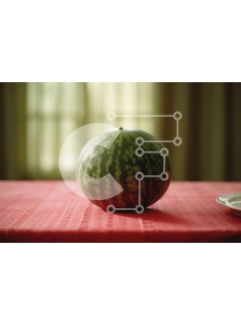 Σετ των 2 Intra Συλλεκτικό Ξύλινο Παζλ Plywood  4mm - Φρέσκο ​​καρπούζι σε ένα κόκκινο τραπεζομάντιλο Σε Ξύλινο Κουτί - Διαστάσεις: 10x10 cm – 25 κομμάτια