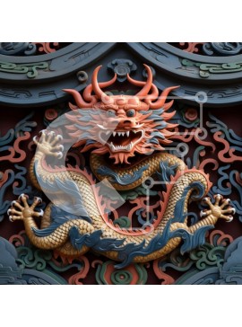 Intra Συλλεκτικό Ξύλινο Παζλ Plywood  4mm - Περίτεχνο γλυπτό δράκου στο κτίριο Σε Ξύλινο Κουτί - Διαστάσεις Puzzle: 10x10 cm – 25 κομμάτια