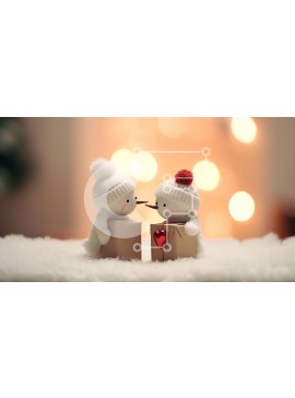 Intra Συλλεκτικό Ξύλινο Παζλ Plywood  4mm - Χιονάνθρωποι που κρατούν κουτιά δώρων σε σχήμα καρδιάς Σε Ξύλινο Κουτί - Διαστάσεις Puzzle: 10x10 cm – 25 κομμάτια