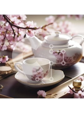 Intra Συλλεκτικό Ξύλινο Παζλ Plywood  4mm - Τσαγιέρα και φλιτζάνι σε δίσκο με λουλούδια Σε Ξύλινο Κουτί - Διαστάσεις Puzzle: 10x10 cm – 25 κομμάτια