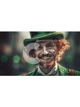 Intra Συλλεκτικό Ξύλινο Παζλ Plywood  4mm - Καλή γιορτή του Αγίου Πατρικίου! Χαμογελαστός άνδρας με πράσινο τριφύλλι Σε Ξύλινο Κουτί - Διαστάσεις Puzzle: 10x10 cm – 25 κομμάτια