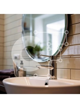 Intra Συλλεκτικό Ξύλινο Παζλ Plywood  4mm - Κομψό μοντέρνο μπάνιο με στρογγυλό καθρέφτη και λευκό πορσελάνινο νιπτήρα Σε Ξύλινο Κουτί - Διαστάσεις Puzzle: 10x10 cm – 25 κομμάτια