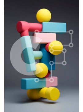 Intra Συλλεκτικό Ξύλινο Παζλ Plywood  4mm - Πολύχρωμο αφηρημένο γλυπτό από στοιβαγμένα μπλοκ Σε Ξύλινο Κουτί - Διαστάσεις Puzzle: 10x10 cm – 25 κομμάτια