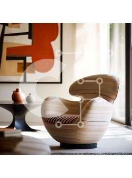 Intra Συλλεκτικό Ξύλινο Παζλ Plywood  4mm - Κομψό σαλόνι με ριγέ πολυθρόνα και θέα στην πόλη Σε Ξύλινο Κουτί - Διαστάσεις Puzzle: 10x10 cm – 25 κομμάτια