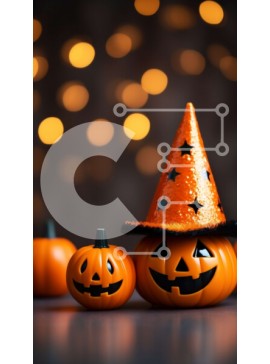 Intra Συλλεκτικό Ξύλινο Παζλ Plywood  4mm - Πορτοκαλί κολοκύθες με μαύρα καπέλα - αποκριάτικη διακόσμηση Σε Ξύλινο Κουτί - Διαστάσεις Puzzle: 10x10 cm – 25 κομμάτια