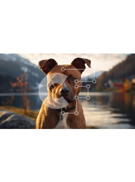 Intra Συλλεκτικό Ξύλινο Παζλ Plywood  4mm - Σοβαρό καφέ και λευκό σκυλί στη βραχώδη ακτή Σε Ξύλινο Κουτί - Διαστάσεις: 10x10 cm – 25 κομμάτια