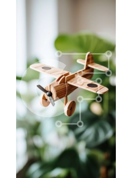 Intra Συλλεκτικό Ξύλινο Παζλ Plywood  4mm - Ξύλινο αεροπλάνο που κρέμεται μπροστά από ένα παράθυρο με πράσινα φυτά Σε Ξύλινο Κουτί - Διαστάσεις Puzzle: 10x10 cm – 25 κομμάτια