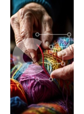 Intra Συλλεκτικό Ξύλινο Παζλ Plywood  4mm - Όμορφη εικόνα μιας ηλικιωμένης γυναίκας που πλέκει με έντονο νήμα Σε Ξύλινο Κουτί - Διαστάσεις Puzzle: 10x10 cm – 25 κομμάτια