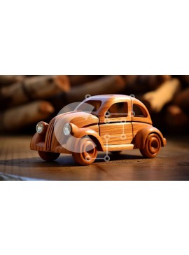 Intra Συλλεκτικό Ξύλινο Παζλ Plywood  4mm - Ξύλινο αυτοκίνητο σε ξύλινη επιφάνεια Σε Ξύλινο Κουτί - Διαστάσεις Puzzle: 10x10 cm – 25 κομμάτια