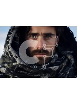 Intra Συλλεκτικό Ξύλινο Παζλ Plywood  4mm - Σοβαρός άνδρας με κουκούλα και μούσι να κοιτάζει την κάμερα Σε Ξύλινο Κουτί - Διαστάσεις Puzzle: 10x10 cm – 25 κομμάτια